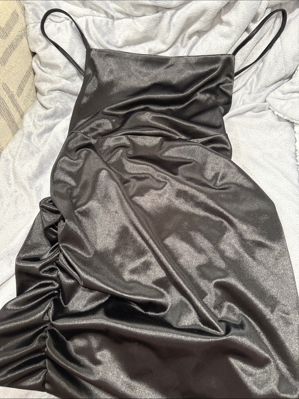 Windsor Black Satin Ruched Midi Slip Skirt